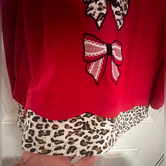 Rare Editions Girls Red Leopard & Lace Bow Design Flare Top in Size 5 - Picture 7 of 12